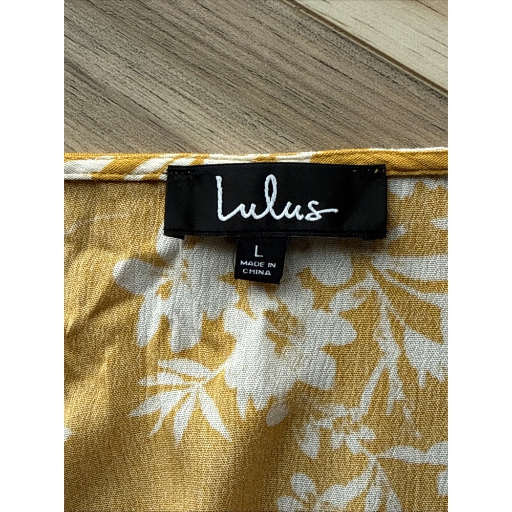 LULUS Floral In‎ This Together Dusty Yellow Wrap Half Sleeve Dress Summer L - Picture 2 of 5
